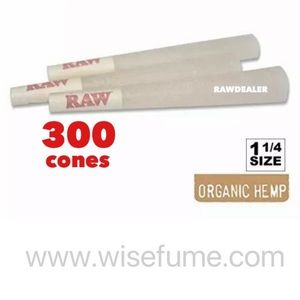 RAW organic 1 1/4size pre rolled cone (300 PK) with safety tube